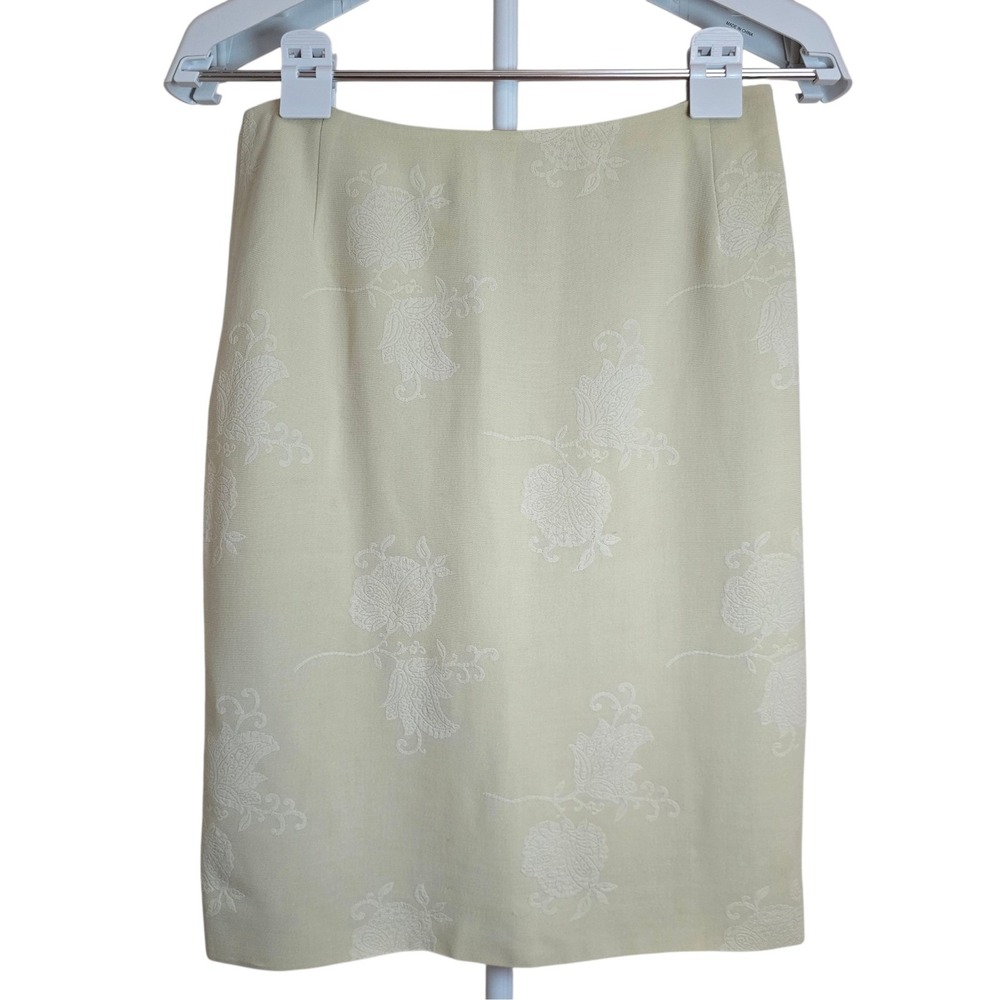 Emanuel‎ Ungaro Jacquard Wool Blend Pencil Skirt Women Pale Sage Ivory 4 38